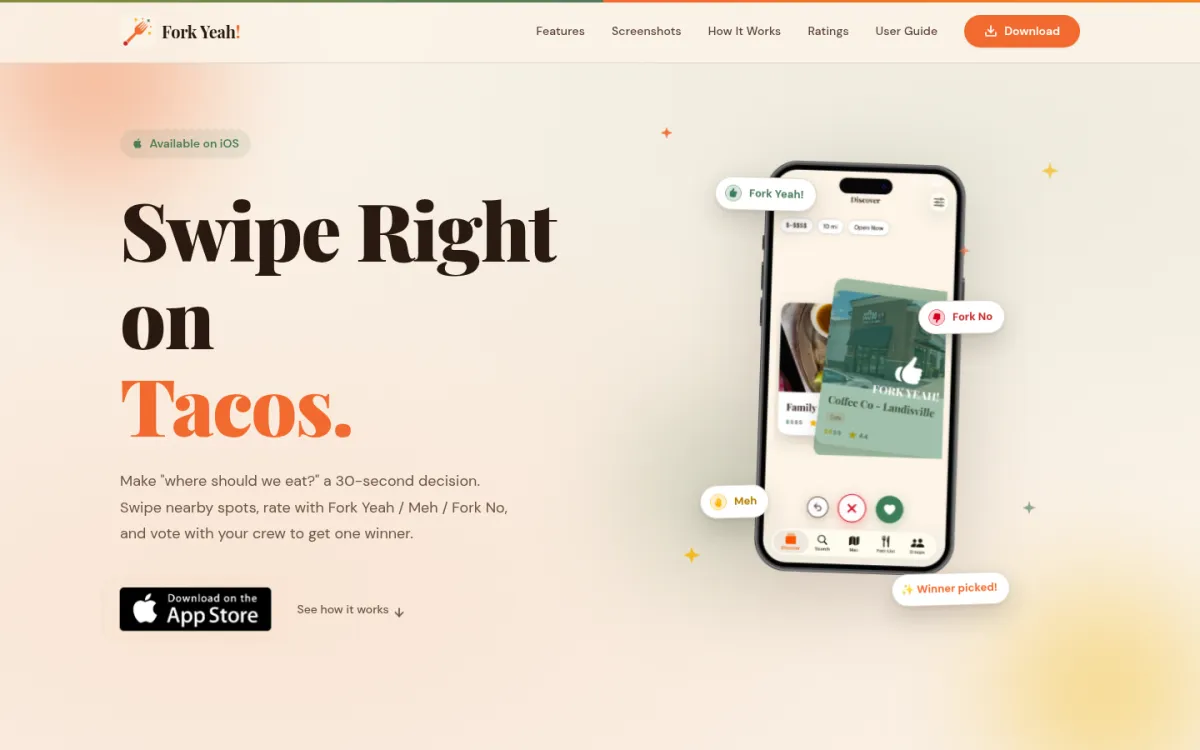 Fork Yeah app homepage